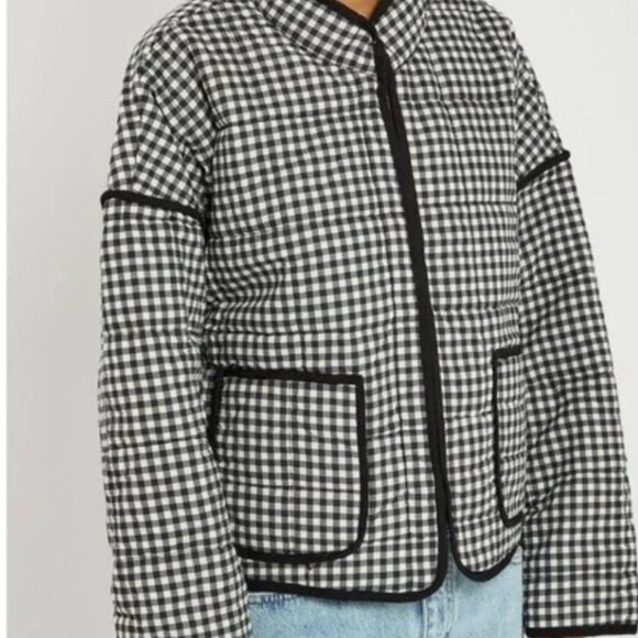 NWT FREE PEOPLE CHLOE BLACK WHITE GINGHAM OVERSIZED JACKET - Picture 2 of 12
